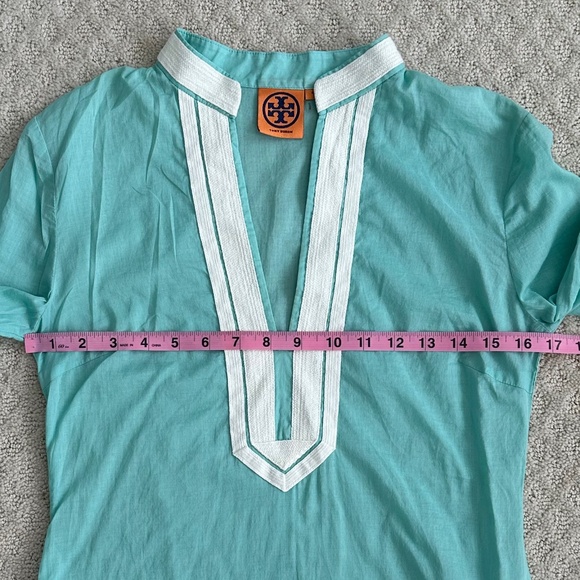 Tory Burch Cotton Tunic Top Mint/White Size 4 Lightweight Summer Preppy Designer - Picture 12 of 12